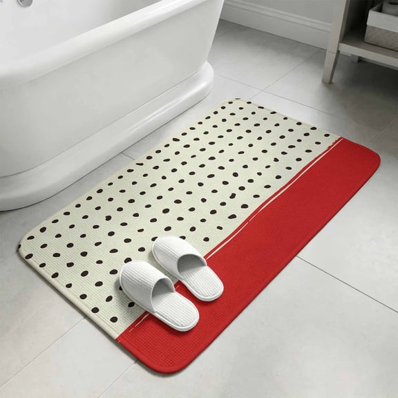 Abstract Black Polka Dot Bathroom Rugs Non Slip Washable Bath Mat Absorbent Front Door Mat Modern Farmhouse Sage Green Red Indoor Doormat for Kitchen Entryway Shower Decor Accessories 15.7"x23.6"
