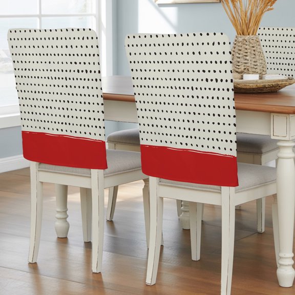 Abstract Black Polka Dot Chair Covers Set of 4 Modern Red Bottom Chair Back Covers Stretch Removable Washable Slipcovers Protector for Dining Room Kitchen Party Decor