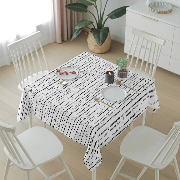 Abstract Black Polka Dot Table Cloth 54x54in, Waterproof Square Tablecloth Wipeable Tablecloths Minimalist Dotted Pattern Table Covers for Dining Tables Party Indoor Outdoor