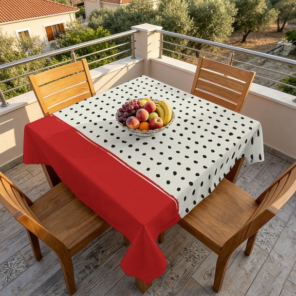Abstract Black Polka Dot Table Cloth 60x60in, Waterproof Square Tablecloth Wipeable Tablecloths Modern Red Bottom Table Covers for Dining Tables Party Indoor Outdoor