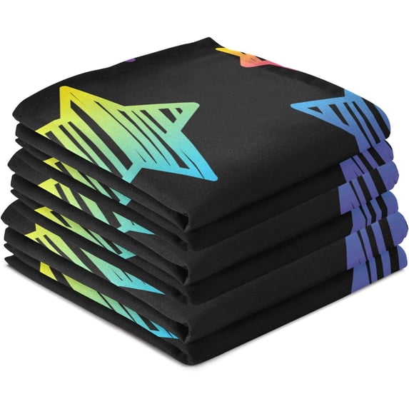 Abstract Black and Rainbow Star Kitchen Towel, Dish Towels Quick Drying Tea Towels Absorbent Hand Towels for Kitchen Sink Dinner Table 28 x 18 Inches, Set of 6