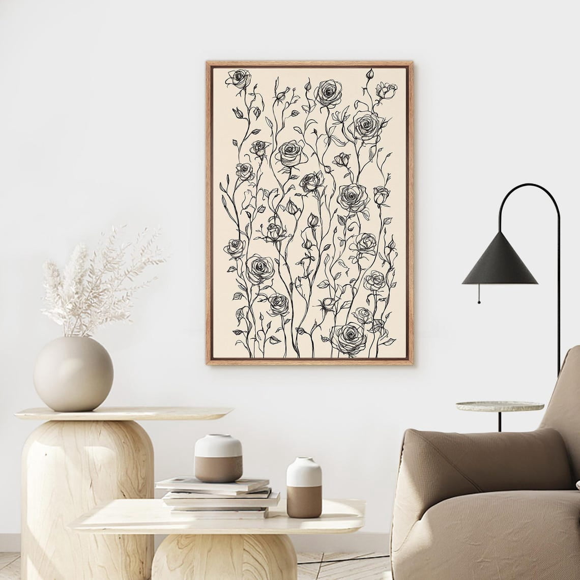 Abstract Black Rose Line Minimalist Modern Wall Art Prints, Living Room ...