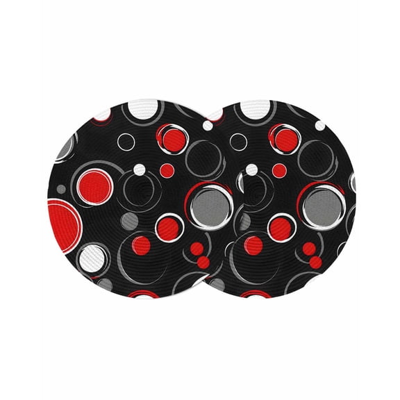 Abstract Black Round Placemats Set of 2 for Dinning Tables,Heat-proof Braided Table Mats 13 Inch,Modern Geometric Red Grey White Circle Washable Place Mat for Kitchen Restaurant Party Table Decor