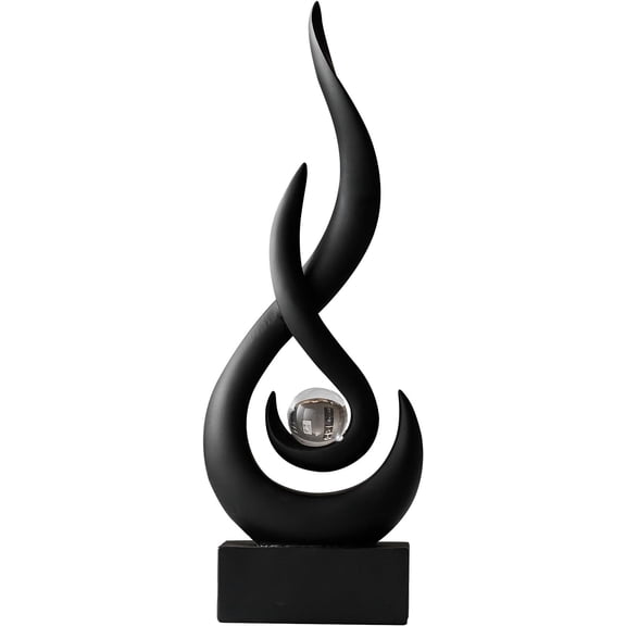 Abstract Black Sculpture: Flame Statue with Glass Ball Art Figurines - Centerpiece for Modern Decor