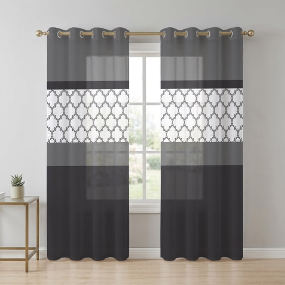 Abstract Black Sheer Curtains 63 Inch Long 2 Panels, Grey Stripes ...