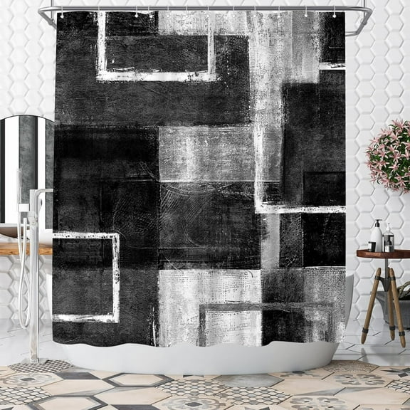 Abstract Black Shower Curtain Geometric Shower Curtain Black Bathroom Decor Polyester Fabric 72x72inch (Black)