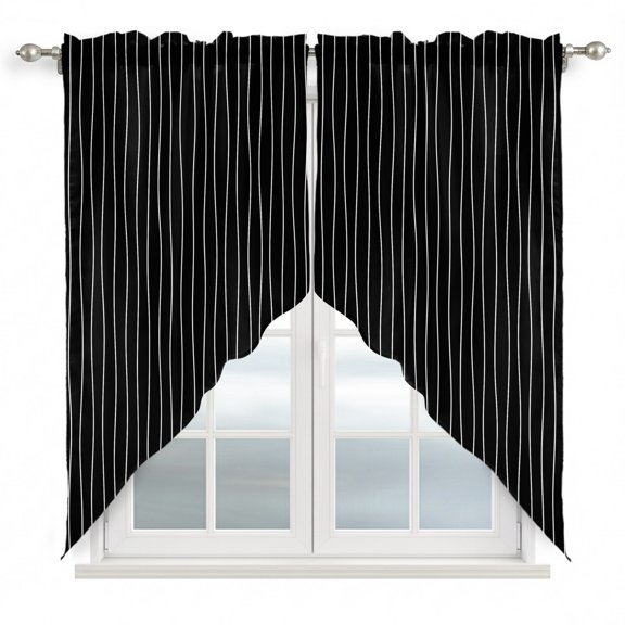 Abstract Black Stripe Swag Valances for Windows 2 Pack Minimalist Wavy White Vertical Stripes Swag Kitchen Curtains 36 Inches Long Rod Pocket Short Window Treatment for Kitchen Bathroom 28"x36"