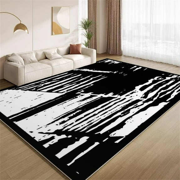 Abstract Black White Area Rugs, Modern Graffiti Art Design Carpet, Non ...