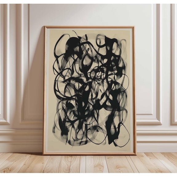 Abstract Black White Art Modern Ink Painting Bold Brushstroke Decor Unframed Paper Print
