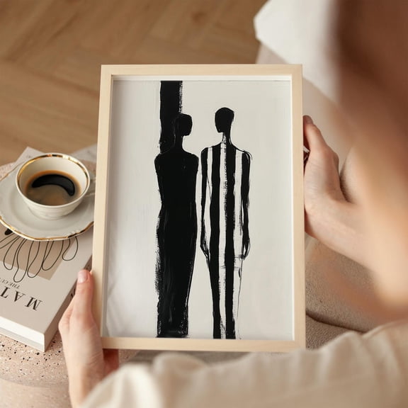 Abstract Black And White Art Print, Minimalist Human Figures, Bold Stripesmodern, Monochrome Art, Unique Gift Idea Wall Art, Modern Wall Decor, 8x12 UNFRAMED