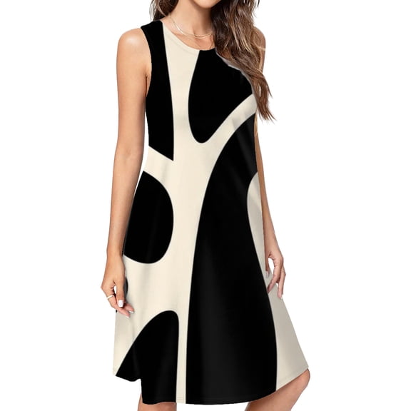 Abstract Black White Design Dress Elegant Party Dresses Evening Dresses Women Dress Sleeveless Dress Ladies Dresses