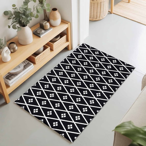 Abstract Black White Geometric Pattern Rectangle Rug 2'x3' Boho Diamond ...