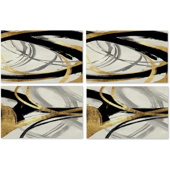 Abstract Black White and Gold Placemats Set of 4, Modern Contemporary Placemats Table Mats Place Mats for Kitchen Dining Table Winter Holiday Party Decoration 16.9x11.4 Inch