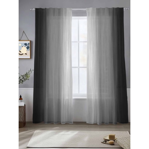 Abstract Black White Ombre Chiffon Sheer Curtains 84 Inches Long Modern Gradient Style Rod Pocket Window Curtains Voile Drapes Curtains for Living Room Bedroom,2 Panels