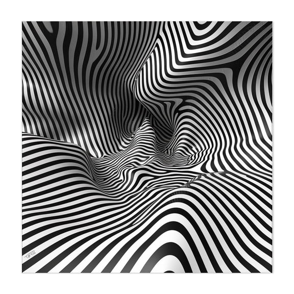 Abstract Black and White Optical Illusion Wave Pattern Background - Digital Art Abstract Psychedelic Geometric Modern Art Black and White Surrealism Pattern Unframed Wall Art Print 6 x 6 inches