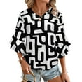 thumbnail image 1 of Abstract Black White Pattern Design Women's V-Neck Blouse With 3/4 Ruffled Bell Sleeves Casual Top Ladies Blouses, 1 of 7