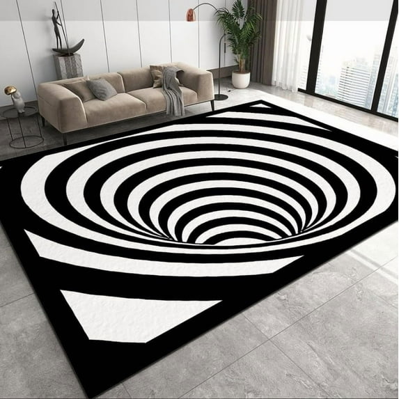 Abstract Black and White Swirl Area Rug,Optical Illusion Lines Washable Rug,Non-Slip Non-Shedding Low Pile Fade Resistant Rug for Entryway, Bedroom, Kitchen, Bathroom 3x4ft
