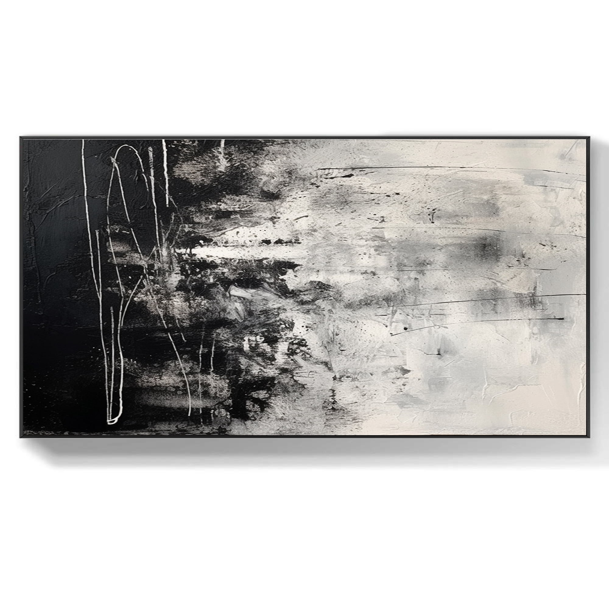 Abstract Black White Textured Canvas Wall Art Black and White Oil ...