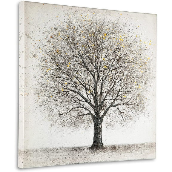 Abstract Black and White Tree of Life Painting Canvas Wall Art Tree Branches Picture Poster Home Mural Decor for Living Room Wrapped Ready to Hang 14x14 Inch