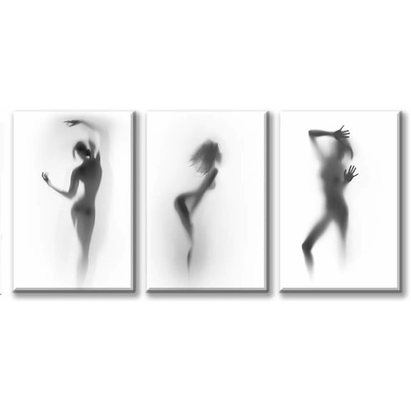Abstract Black and White Wall Art - Girl Art Poster - 3-Panel Framed Canvas Set, Artistic Silhouettes Decor for Bathroom, Bedroom, Living Room, Ready to Hang 12"x16"x3