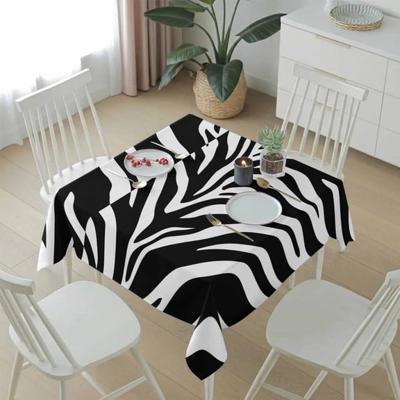 Abstract Black White Zebra Stripe Table Cloth 54x54in, Waterproof Square Tablecloth Wipeable Tablecloths Animal Texture Table Covers for Dining Tables Party Indoor Outdoor