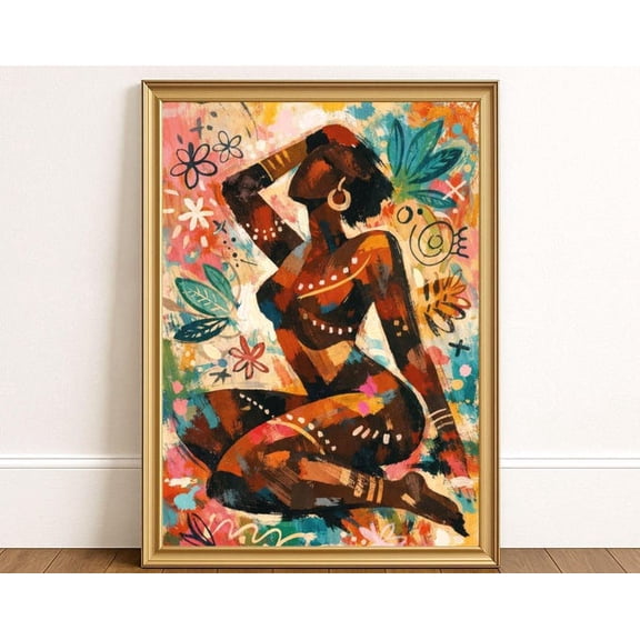 Abstract Black Woman Modern Afrocentric Wall Art, Unframed Paper Poster 24x36in