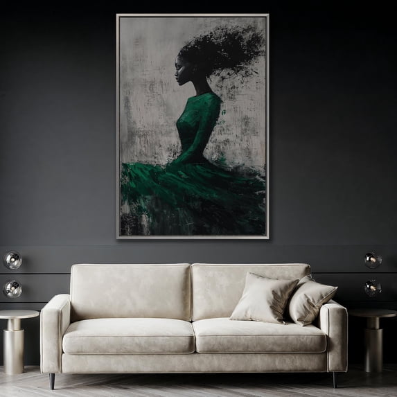 Abstract Black Woman Portrait Green Dress Wall Art, 16x24 UNFRAMED ...