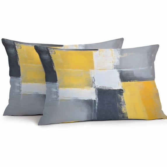 Abstract Black Yellow Gray Outdoor Pillow Covers Pack of 2 Oil Painting Art Waterproof Throw Pillow Covers Decorative Cushion Cases for Patio Garden Tent Balcony Couch 20x12 inch
