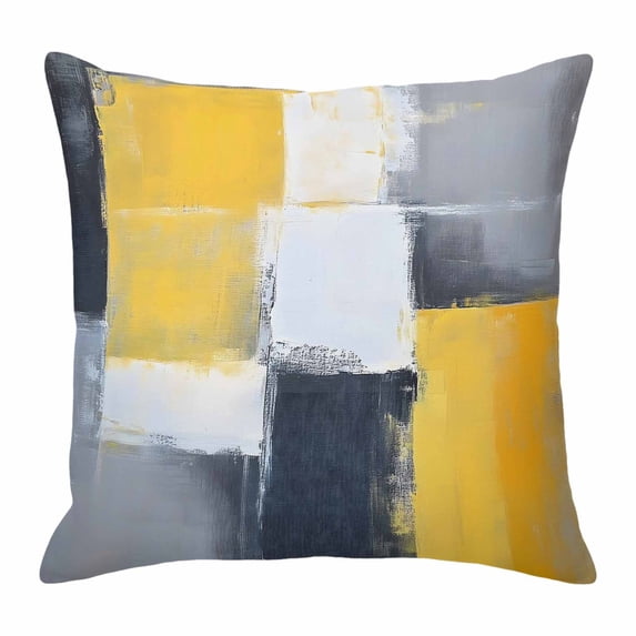 Abstract Black Yellow Gray Throw Pillow Cover Oil Painting Art Cotton Linen Cushion Cover Throw Pillow Case with Invisible Zipper for Couch Sofa Bed Chair Car 24x24 Inch