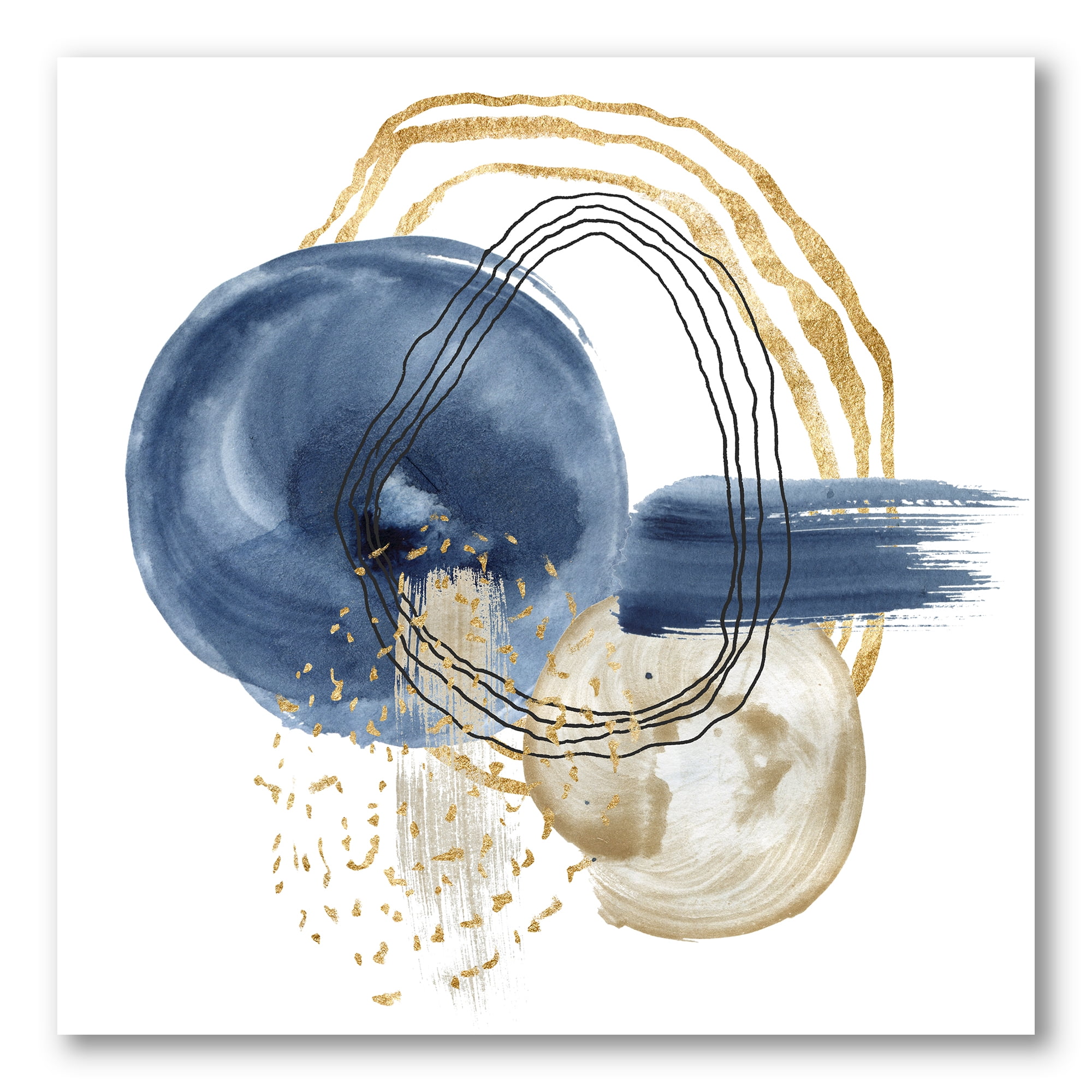 Abstract Black and Dark Blue Gold Underwater Life 30 in x 30 in Painting Canvas Art Print, by Designart