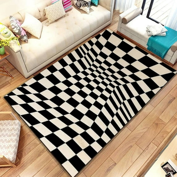 Abstract Black and White Checkerboard Plaid Carpet Moroccan Style Living Room Bedroom Rug Modern 3d Geometry Door Mats Household