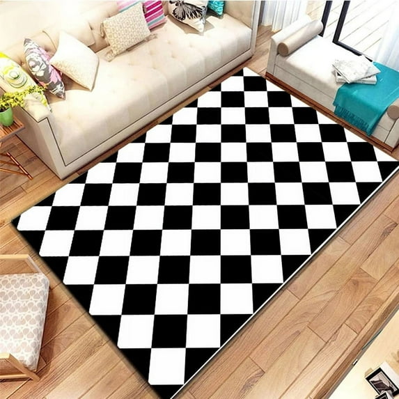 Abstract Black and White Checkerboard Plaid Carpet Moroccan Style Living Room Bedroom Rug Modern 3d Geometry Door Mats Household