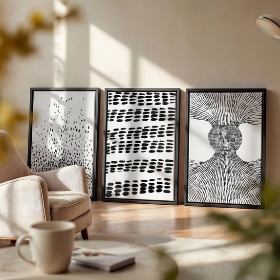 Abstract Black and White Framed Print Minimalist Wall Art Modern Living ...