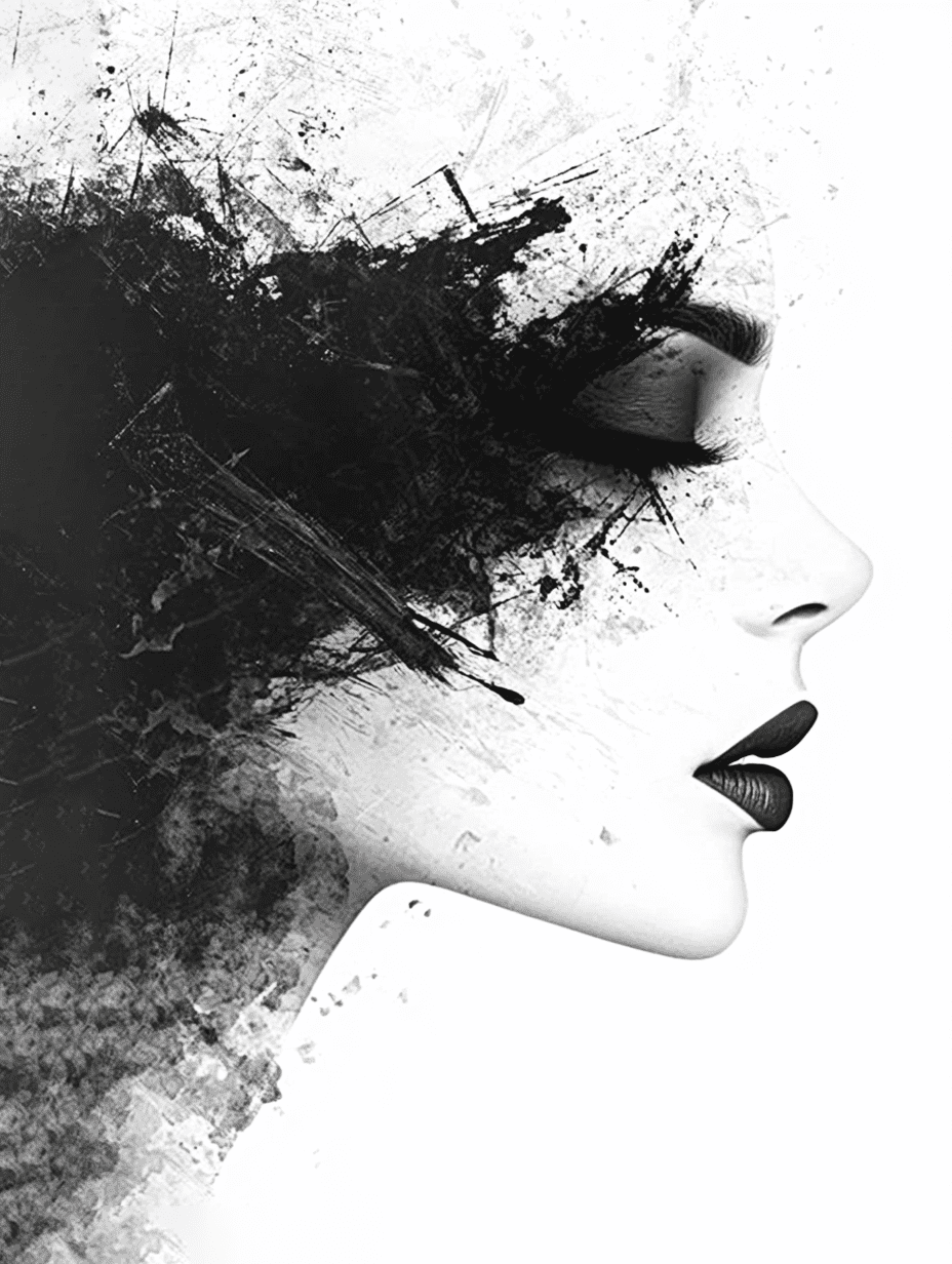 Abstract Black and White Ink Woman Face Canvas Art Print Wall Decor ...