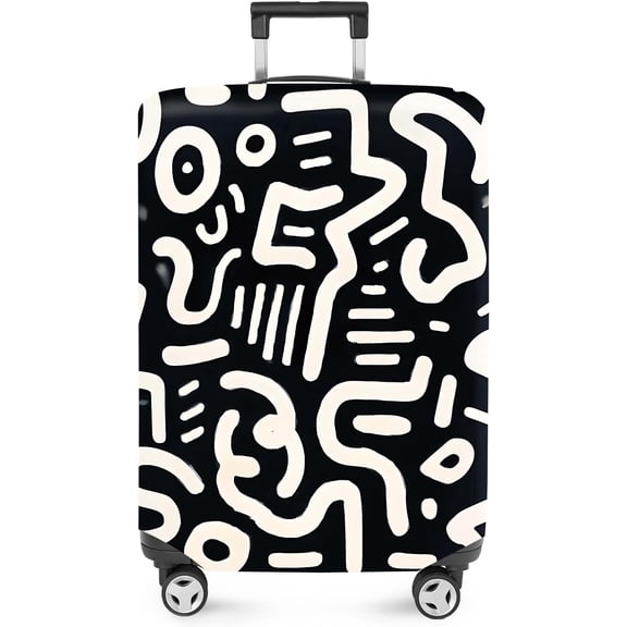 Abstract Black and White Luggage Cover, Artistic Line Design, Stretchable & Washable Travel Sleeve for 20-34 Inch Luggage