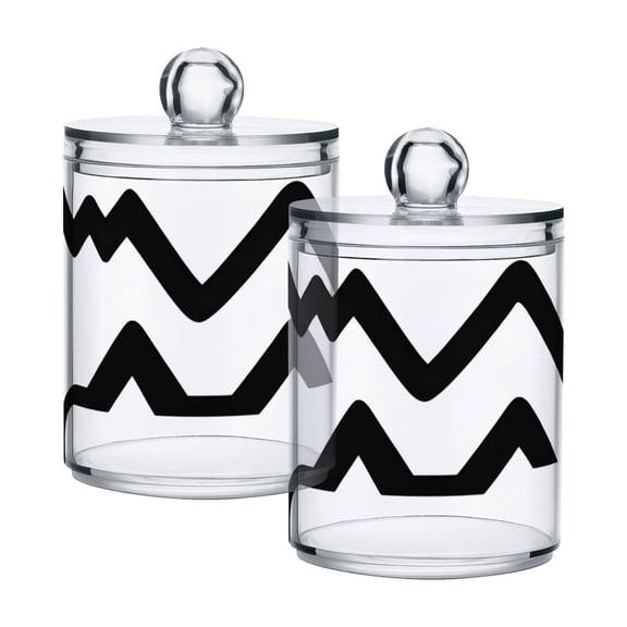 Abstract Black and White Pattern Cotton Swabs Cans Translucent Plastic Canisters Dustproof Lid for Bathroom Storage