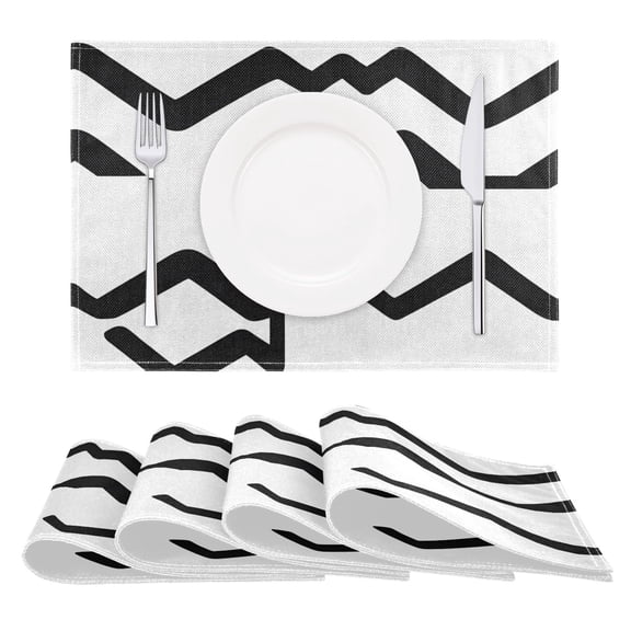 Abstract Black and White Pattern Reversible Placemat Set of 4 Non Slip Coffee Mats 18x12 Inch for Dining, Kitchen, Coffee