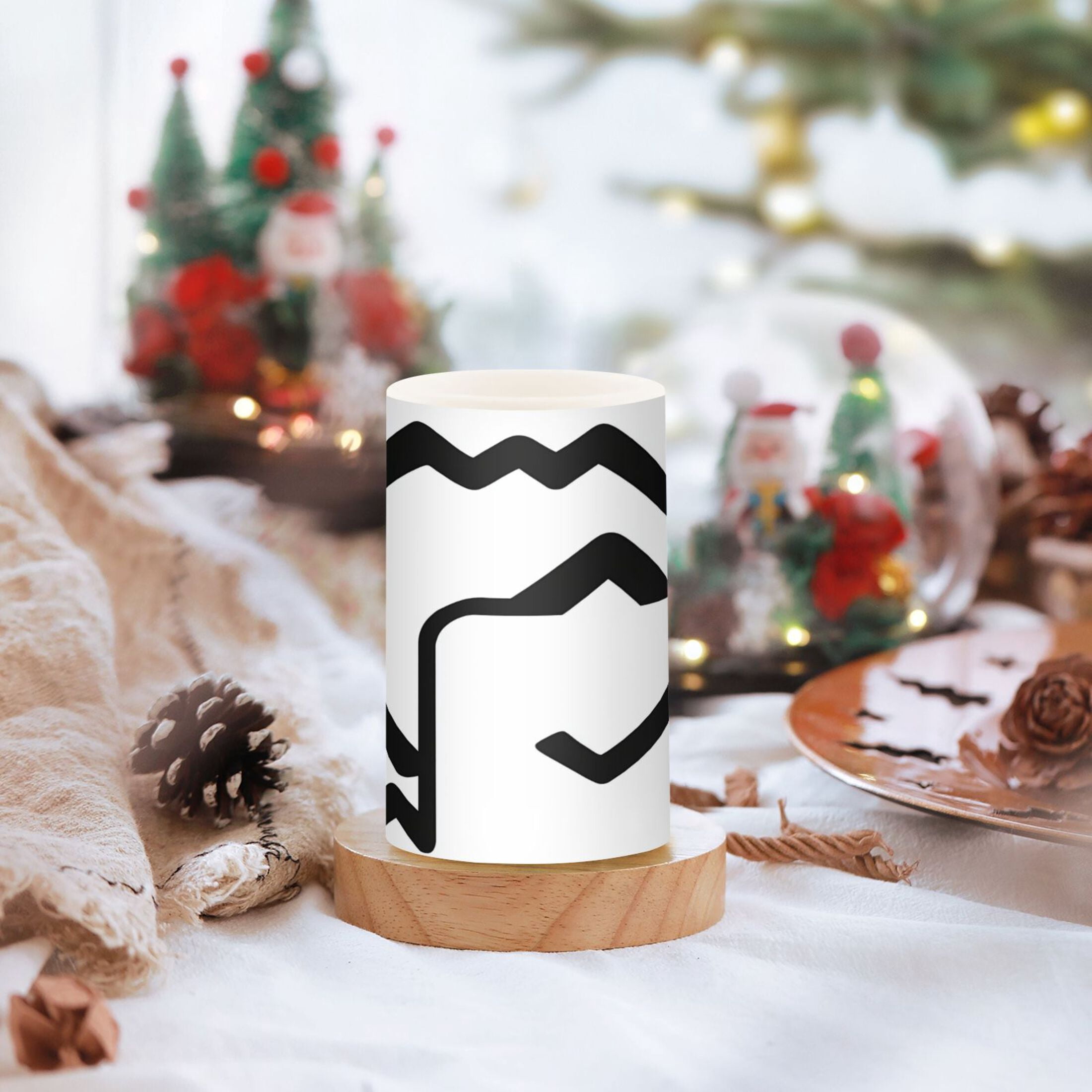Abstract Black and White Pattern Set of 2 Flameless LED Candles Remote and Timer Indoor Outdoor