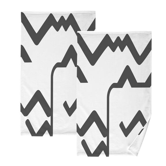 Abstract Black and White Pattern Set of 2 Pure Cotton Towels, 16'' x 28'', Highly Absorbent and Soft