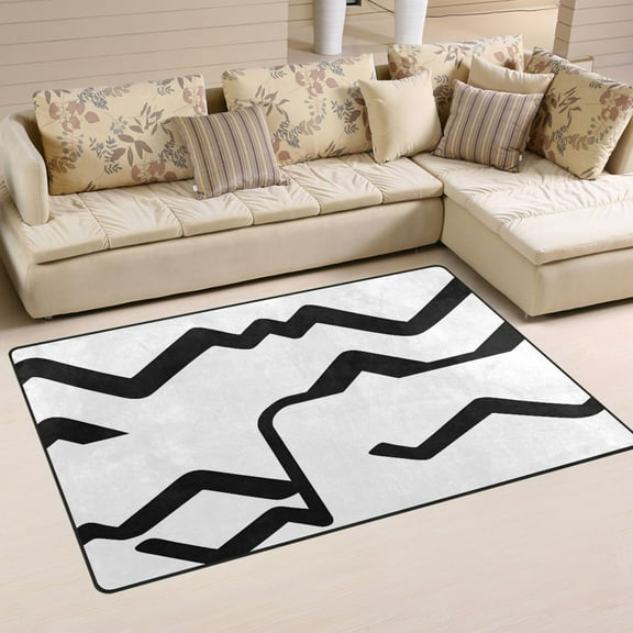 Abstract Black and White Pattern Soft Polyester Area Rug 31''x20'', Non Slip, Memory Foam, Water Absorbent