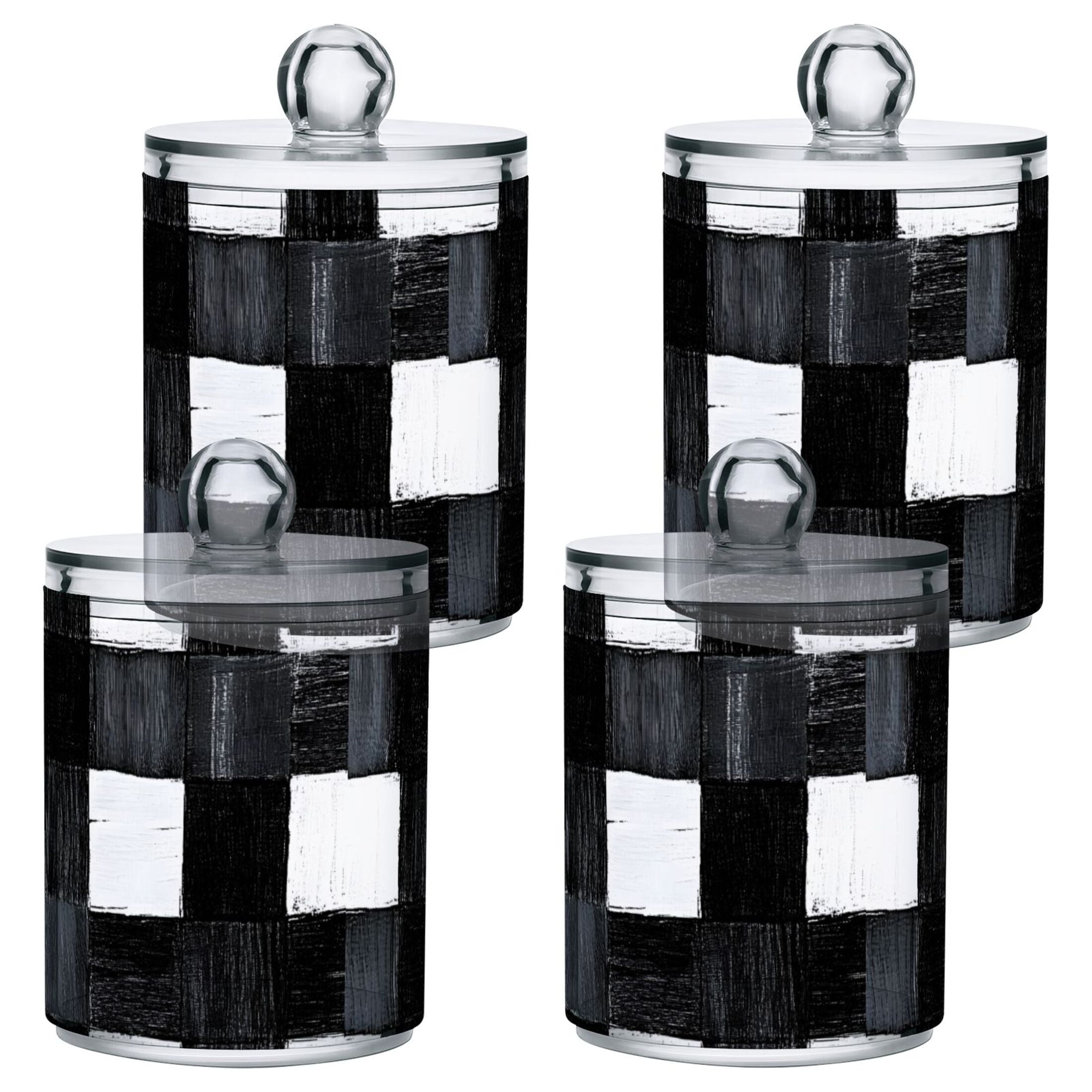 Abstract Black and White Stripe Bathroom Canisters Set of 4 Translucent ...