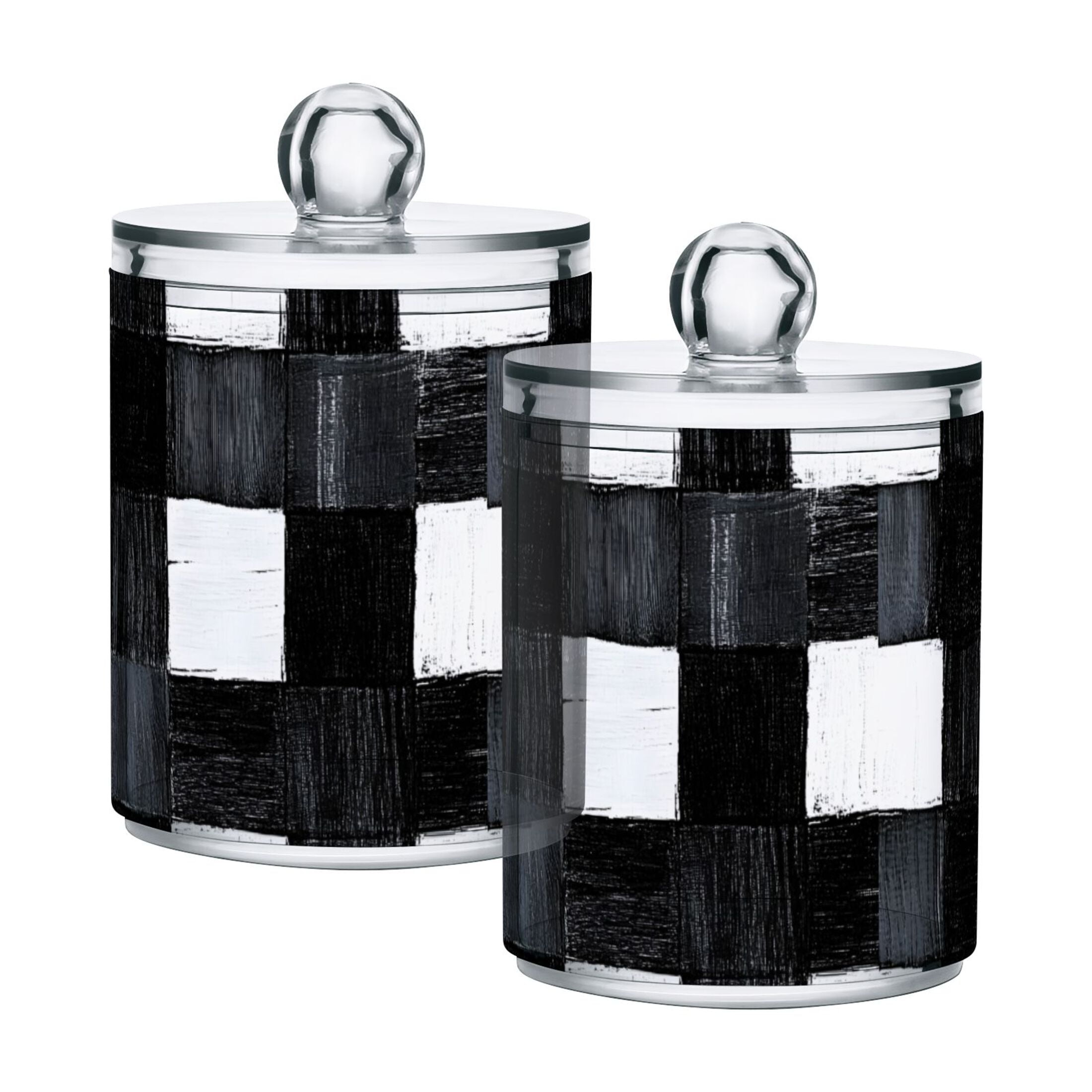Abstract Black and White Stripe Cotton Swabs Cans Translucent Plastic ...
