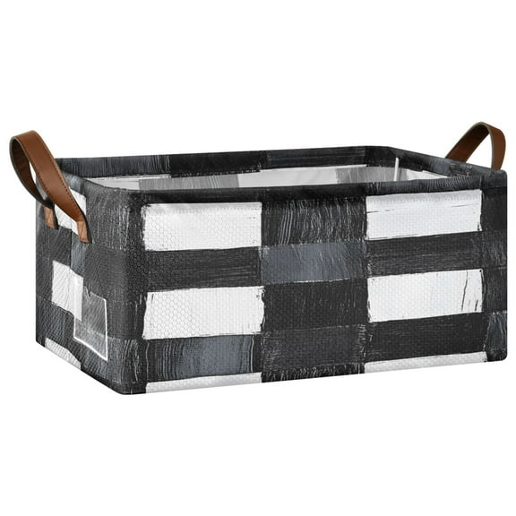 Abstract Black and White Stripe Open Home Storage Bins Foldable Metal Frame Shelf Baskets 16.9x11.4x7.7in Water-Resistant