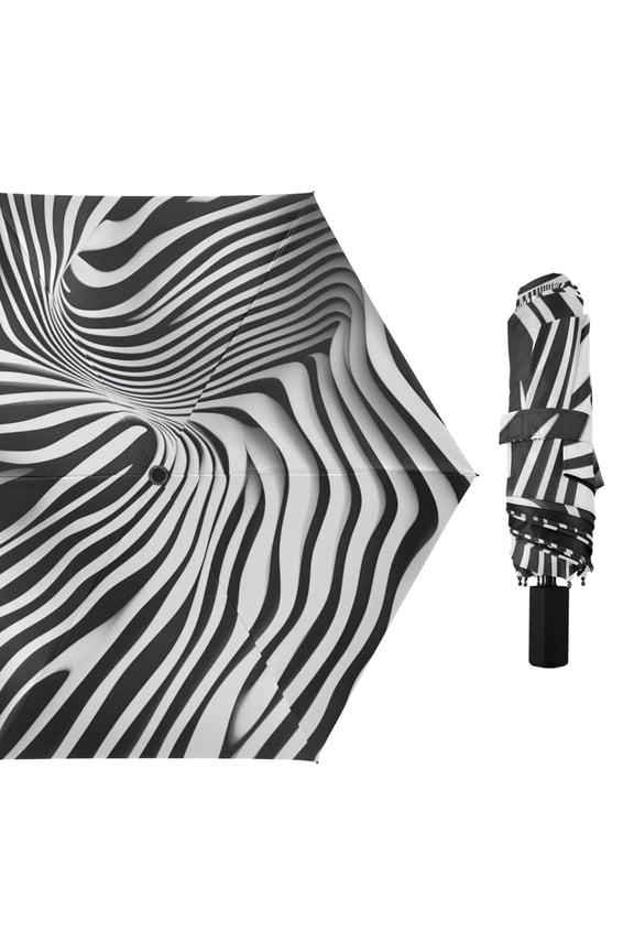 Abstract Black-white Stripes Line Art All Weather Umbrella Triple Folding Parasol 6 Ribs UV Protection Portable