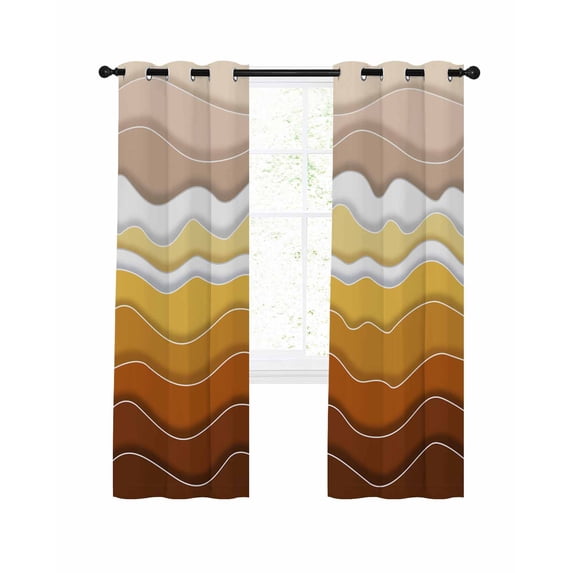 Abstract Blackout Curtains for Bedroom Living Room, Burnt Orange Brown Gradient Waves Beach Lines 90 In Long Thermal Insulated Room Darkening Drapes Grommet Window Treatments, 52 x 90 In