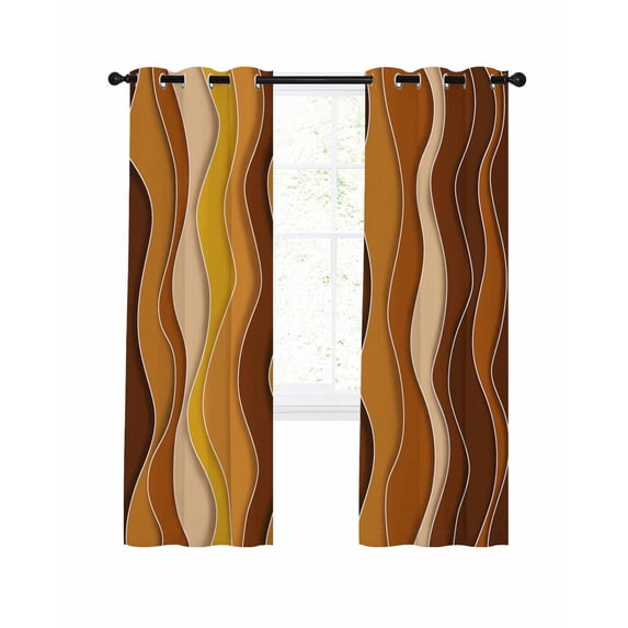 Abstract Blackout Curtains for Bedroom Living Room, Orange Gradient Waves Beach Lines 63 In Long Thermal Insulated Room Darkening Drapes Grommet Window Treatments, 52 x 63 In