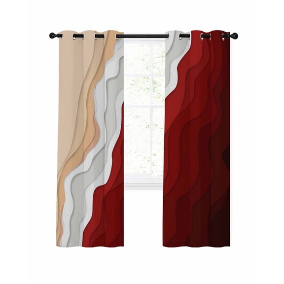 Abstract Blackout Curtains for Bedroom Living Room, Red Gradient Ocean Beach Waves 39 In Long Thermal Insulated Room Darkening Drapes Grommet Window Treatments, 27.5 x 39 In