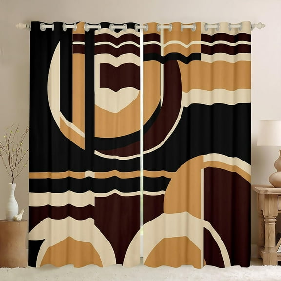 Abstract Blackout Curtains Geometric Darkening Drapes for Bedroom Living Room Decor Stripe Line Thermal Insulated Shades Modern Art Window Treatments,Beige Brown Black 53"W x 96"L (Pack of 2)