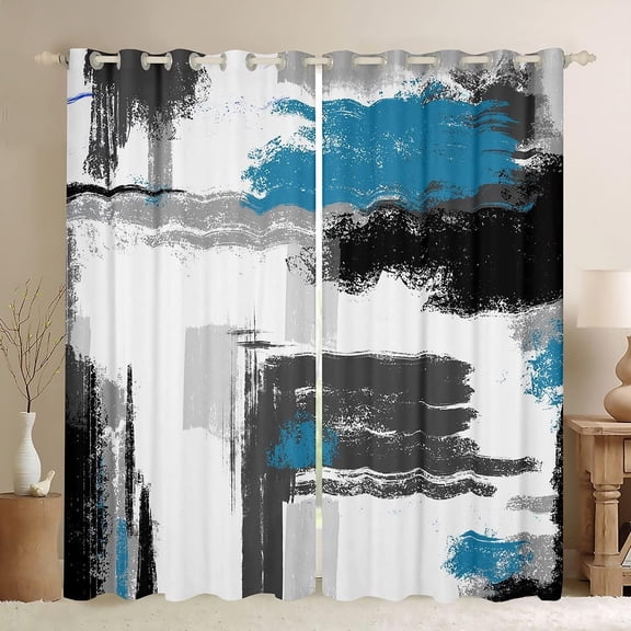 Abstract Blackout Curtains Modern Abstract Art Curtains for Bedroom Living Room Children White Grey Blue Pattern Darkening Dreapes,Window Treatments 26"W x 54"L (Pack of 2)