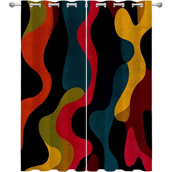 Abstract Blackout Curtains, Retro Colorful Modern Window Drapes for Bedroom Living Room Kitchen, Artistic Curtains 26"W x 45"L (2 Pack)